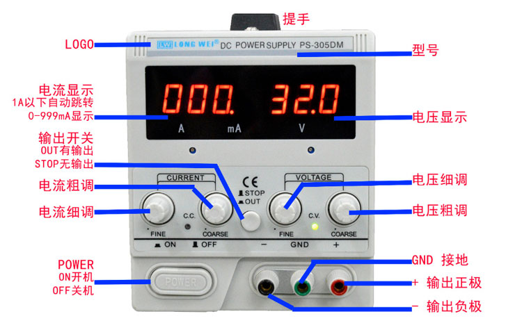 PS-305DM龙威电源面板说明