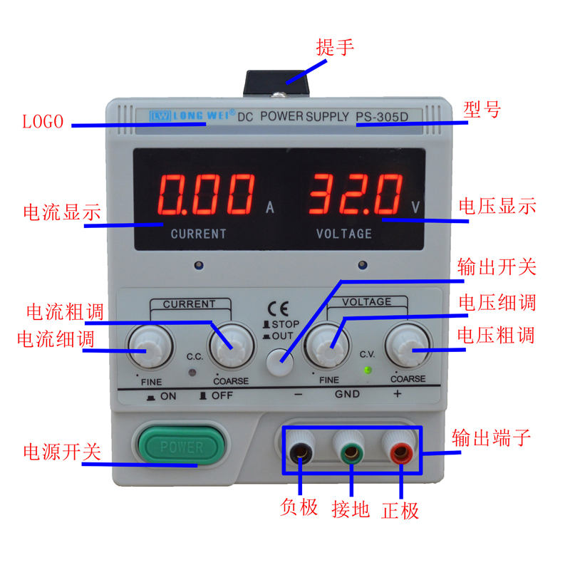 龙威PS-305D可调直流电源面板介绍